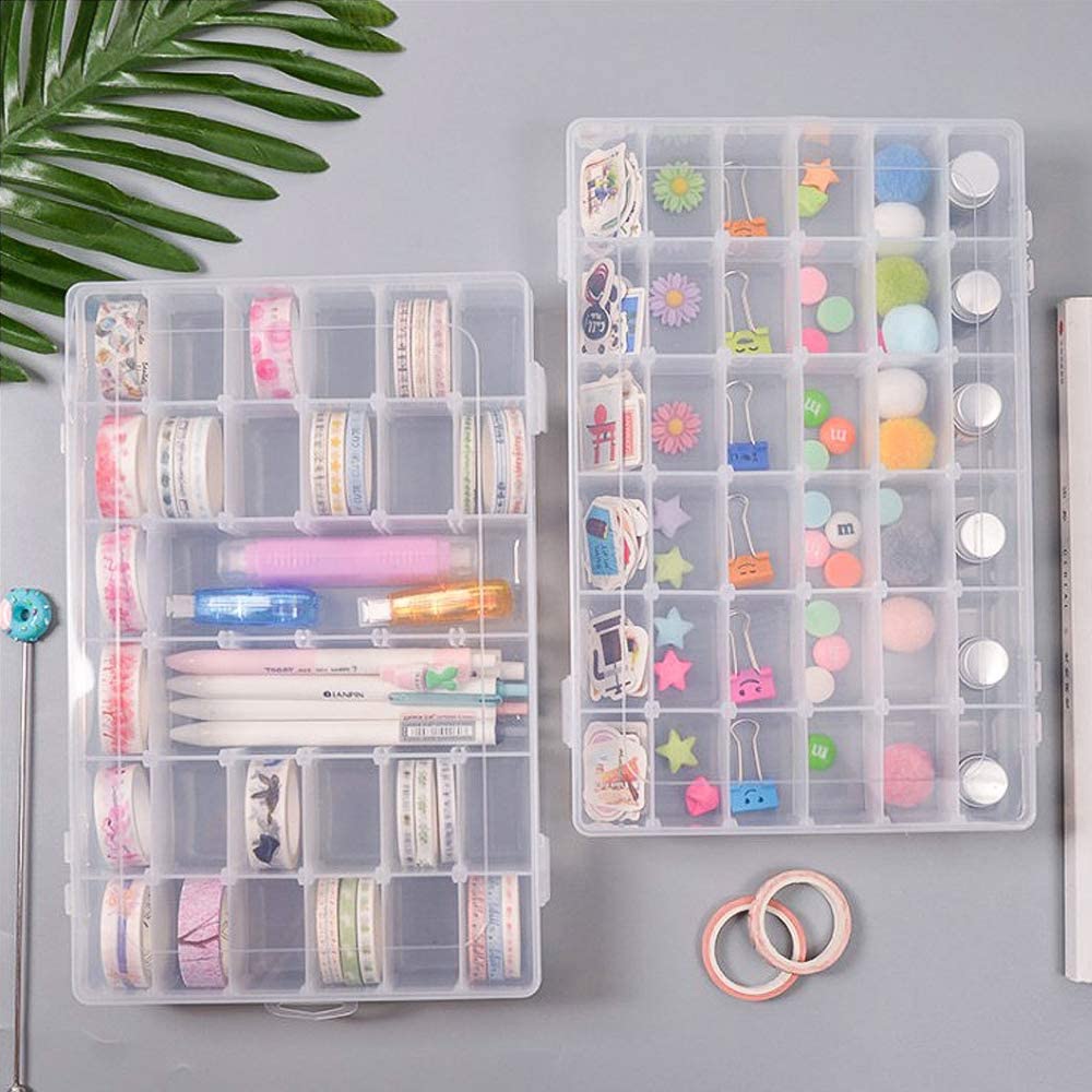 7673 36 Grids Clear Plastic Organizer Box with Adjustable Compartment Dividers, Jewellery Storage Organizer Collection Box (1 pc ) DeoDap 7673 36 Grids Clear Plastic Organizer Box with Adjustable Compartment Dividers, Jewellery Storage Organizer Collection Box (1 pc ) DeoDap